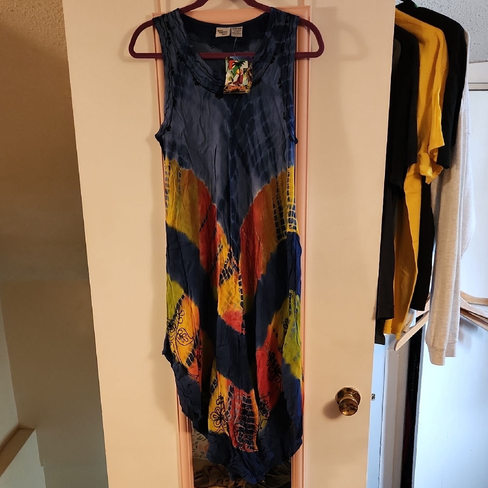 Blue and Yellow Asymmetrical Sleeveless Sundress